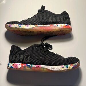 NOBULL Black Training Shoe Floral Gum Sole And Insoles, Size 7.5 Women